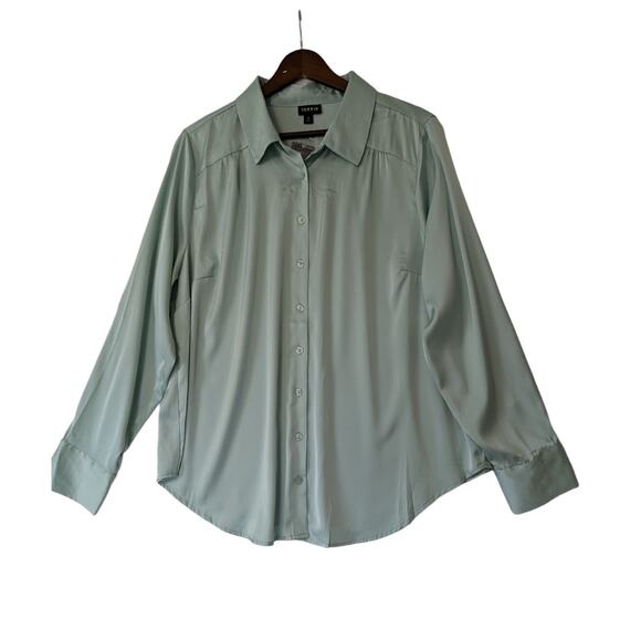 Torrid Madison Satin Button-Up Long Sleeve Shirt Mint Green Womens 12 Large New - Picture 1 of 9